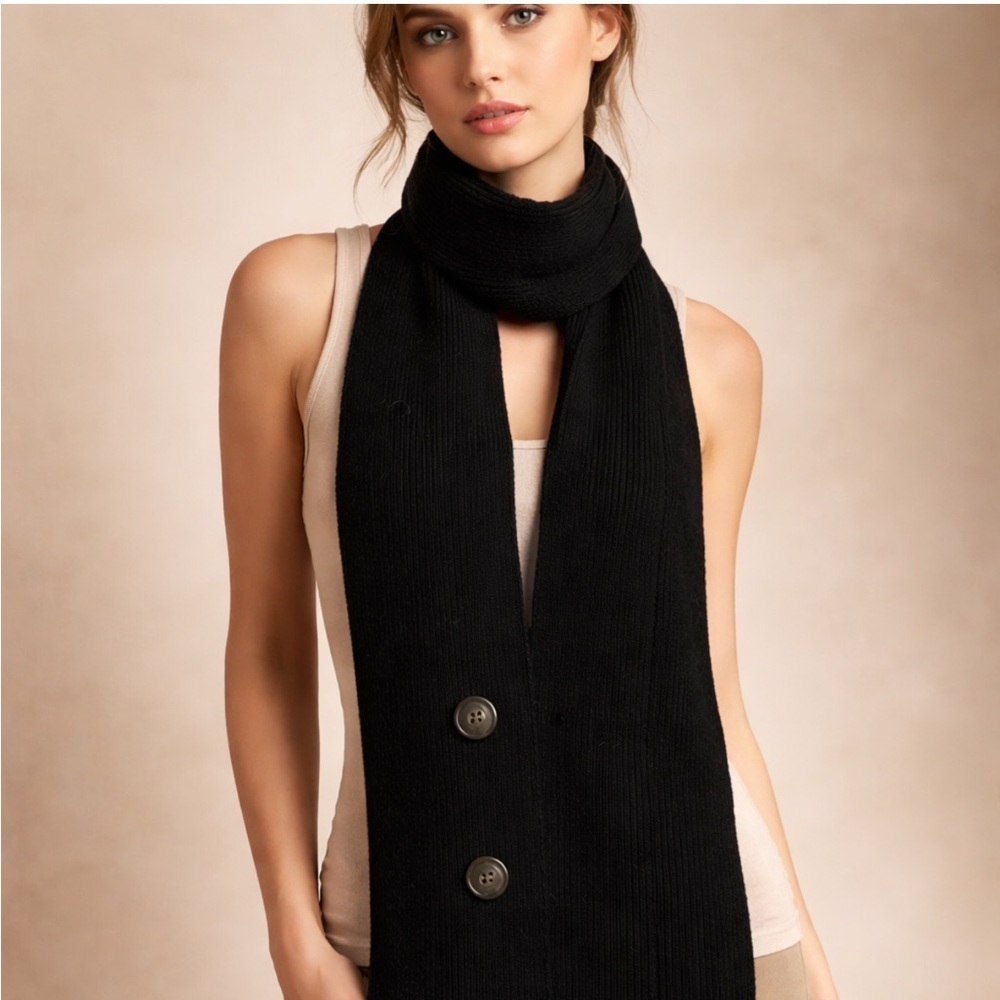 Black Ribbed Knit Button Scarf Wrap – Oversized